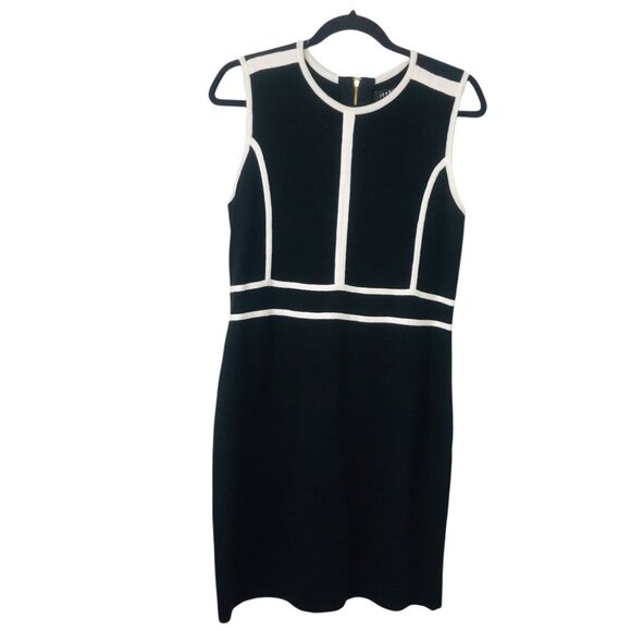 Jessica Black And White Minimalist  Sleeveless Knit fitted Midi Dress women M - Picture 1 of 15